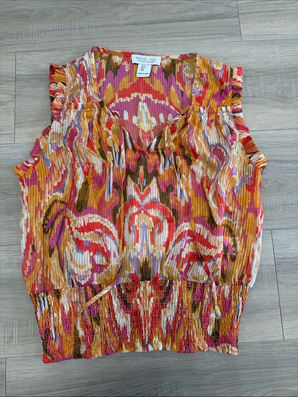 Rachel Zoe Vibrant Printed Ruffle Sleeve Camisole - Pink, Orange & Brown